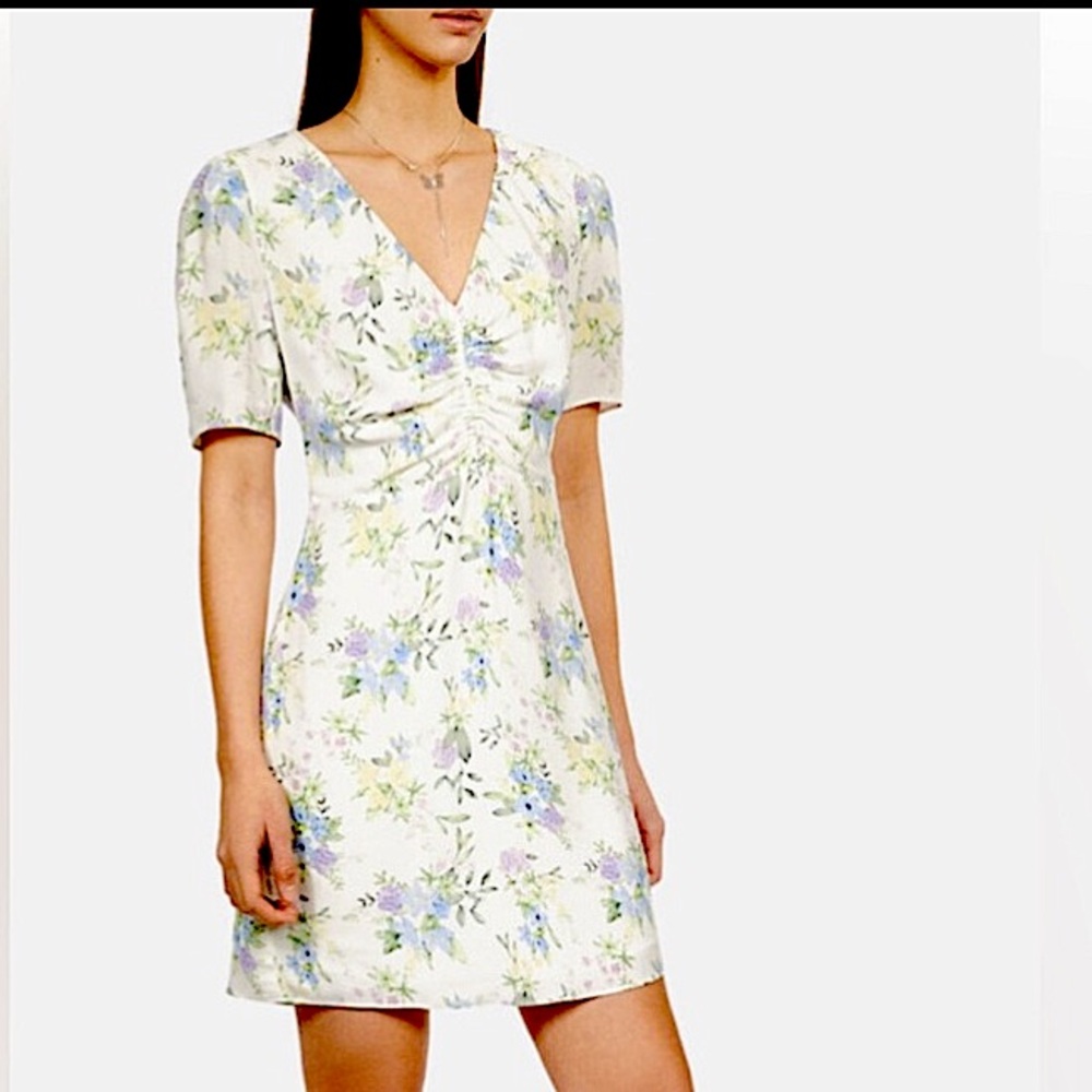 The Kooples Romantic Mood mini dress shirred dress puff sleeve French  NWT